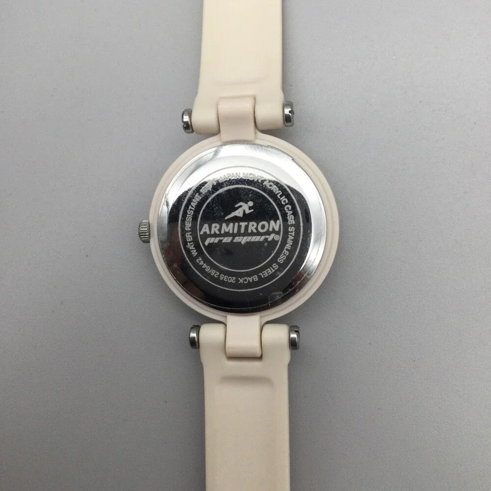 Armitron Pro Sport Womens Watch 32mm Rose Gold Tone Beige Resin New Battery